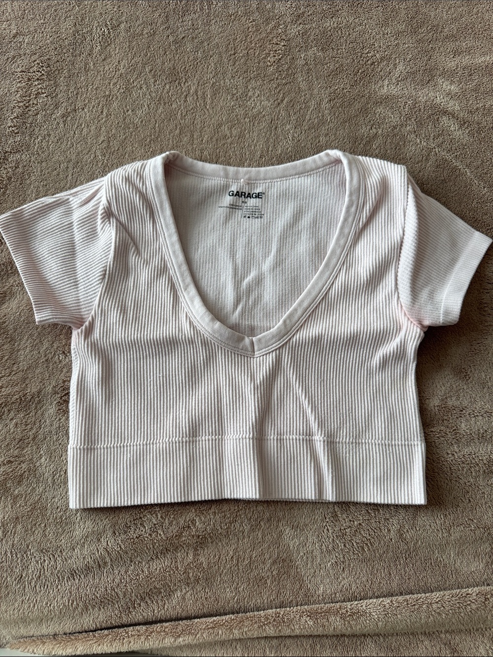 Garage Pale Pink Ribbed V-Neck Crop Top